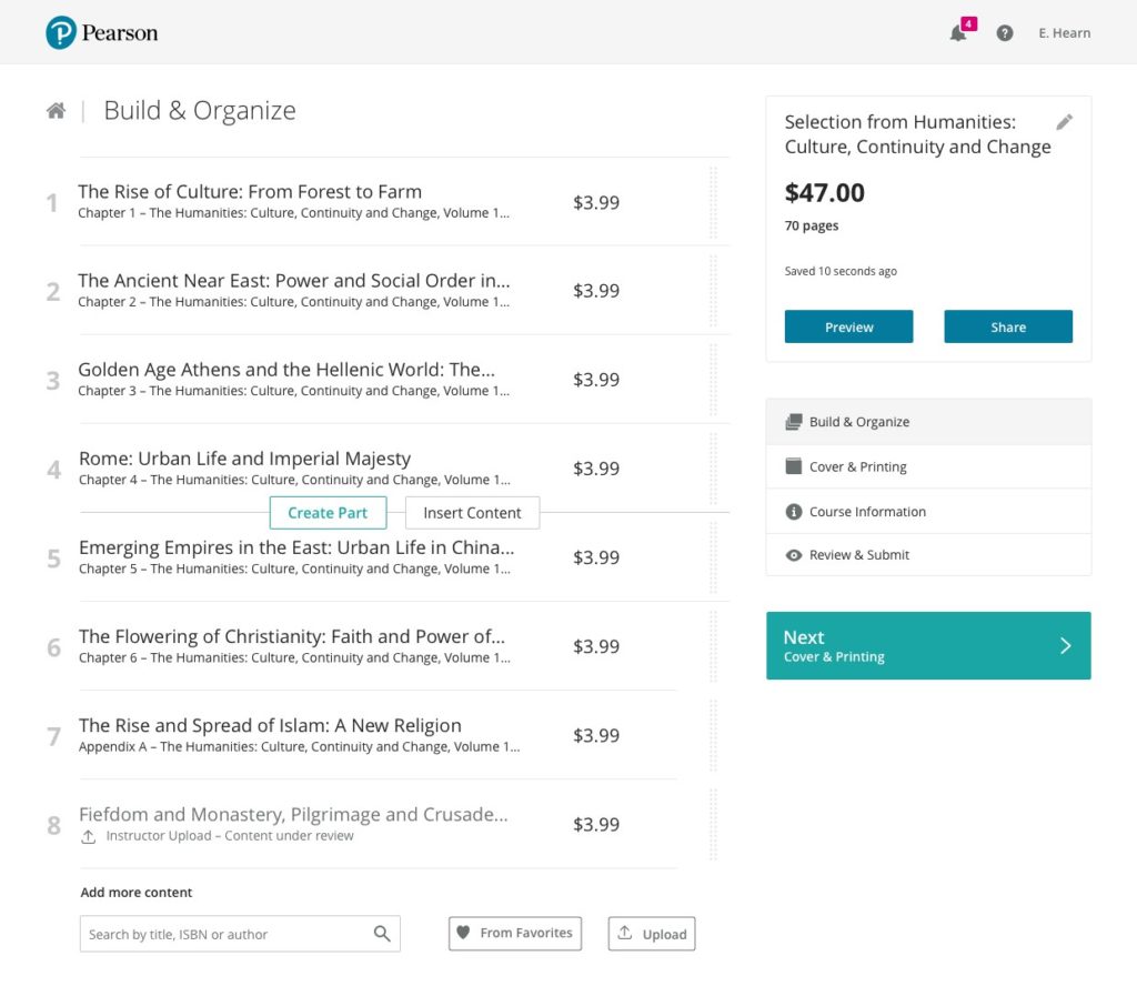 Pearson Custom Publishing Tool